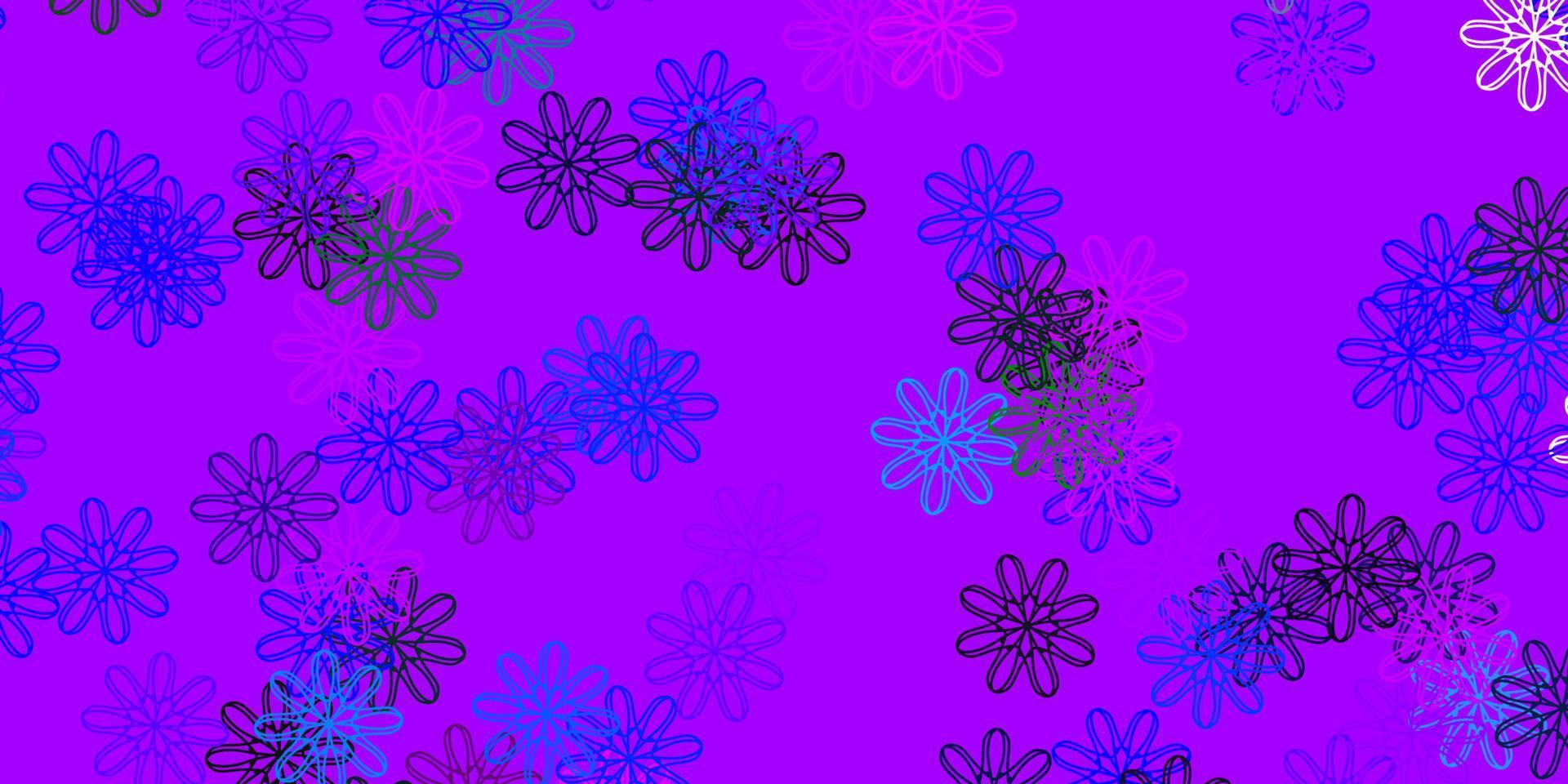 plantilla de doodle de vector rosa claro, azul con flores.