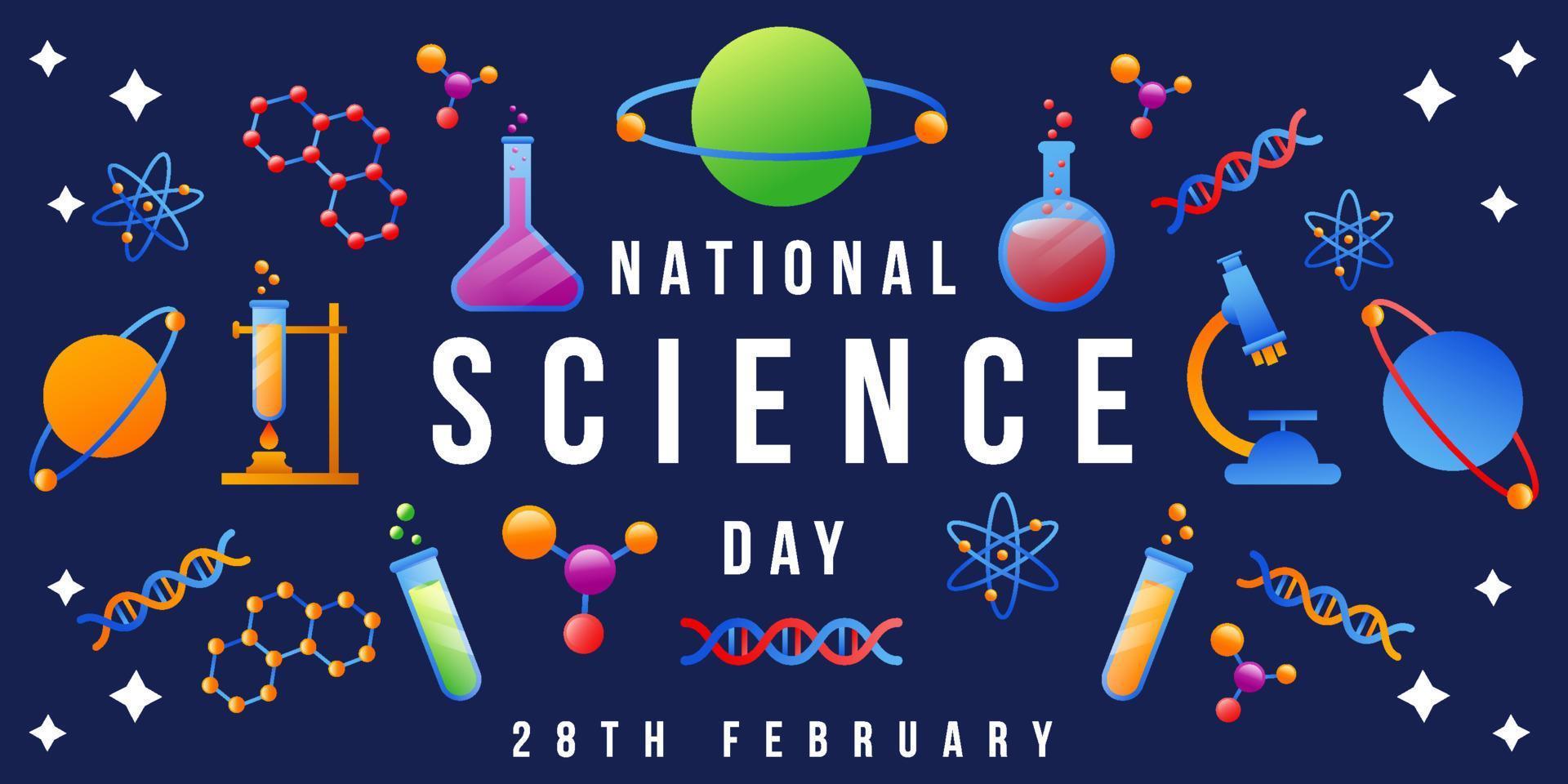 gradient national science day illustration background with many science element vector