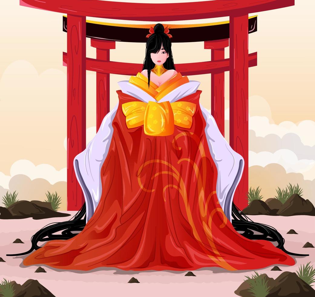 beautiful oriental priestess vector illustration