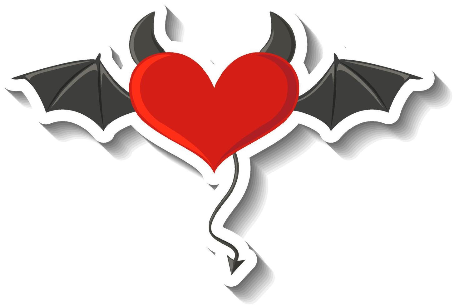 Red heart with evil wings in cartoon style vector