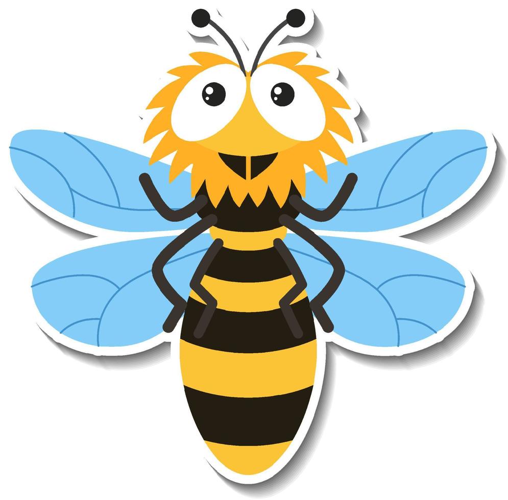 Cute bee cartoon sticker on white background vector