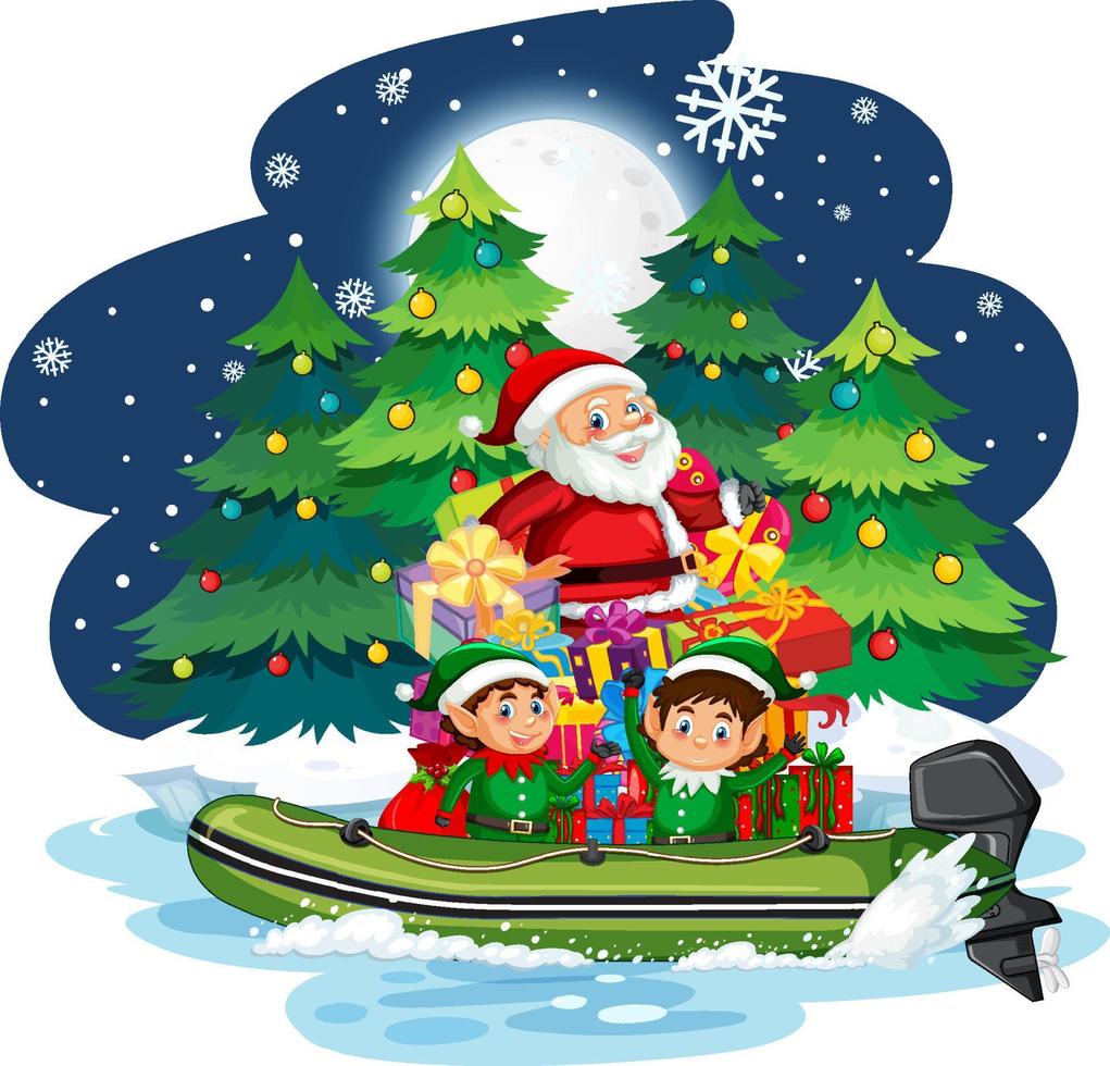 Snowy night with Santa Claus and friends vector