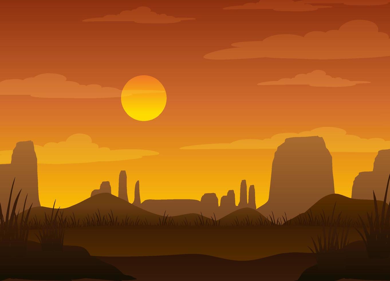 Silhouette savanna forest at sunset time vector