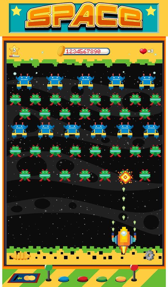 Retro pixel space game interface vector