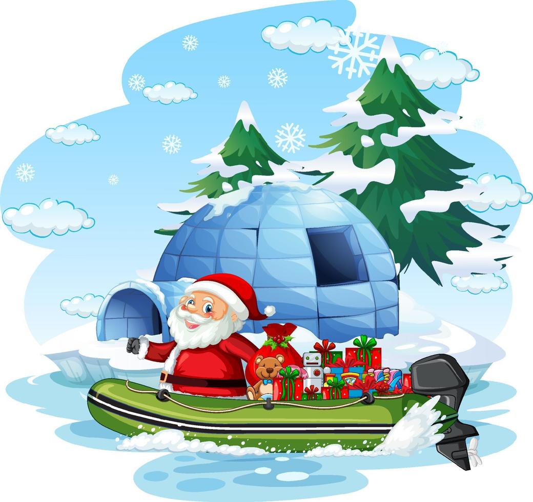 Santa Claus delivering gifts by boat vector