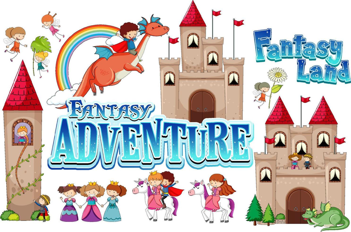 Set of fairy tale cartoon characters vector