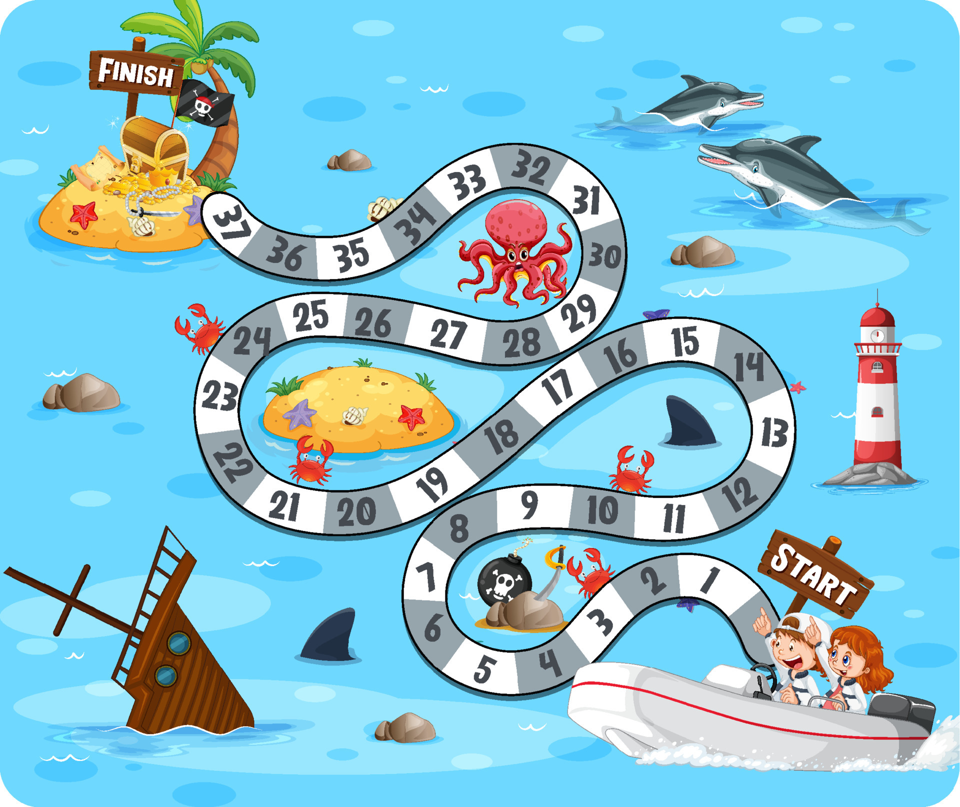 Snake ladder game template with ocean theme 5358426 Vector Art at Vecteezy