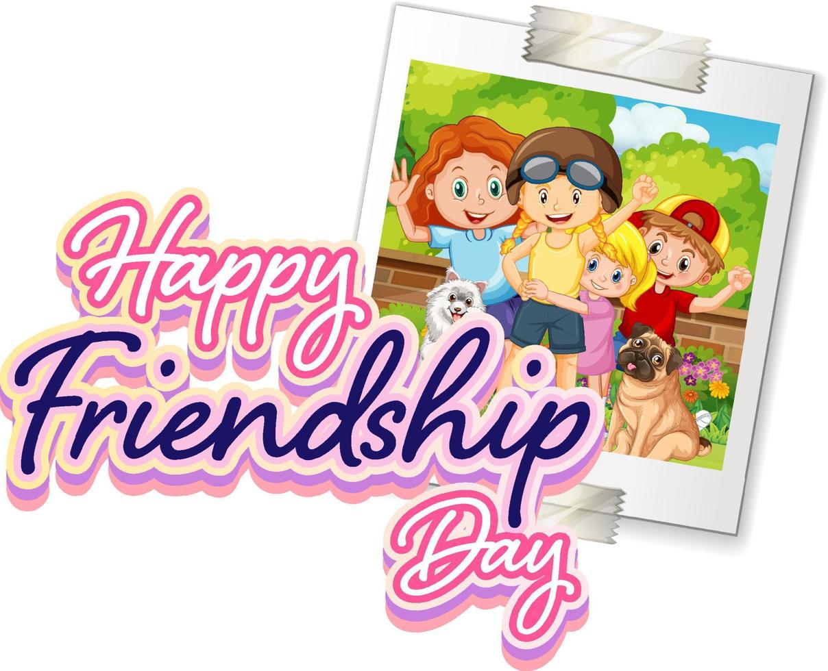 Happy friendship day with a photo of children vector