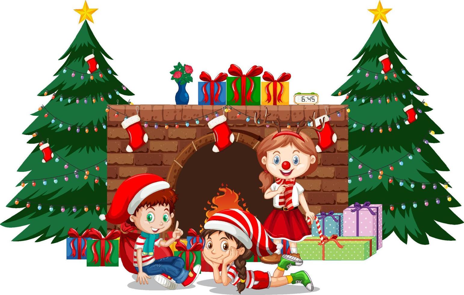 niños felices celebrando la navidad sobre fondo blanco vector