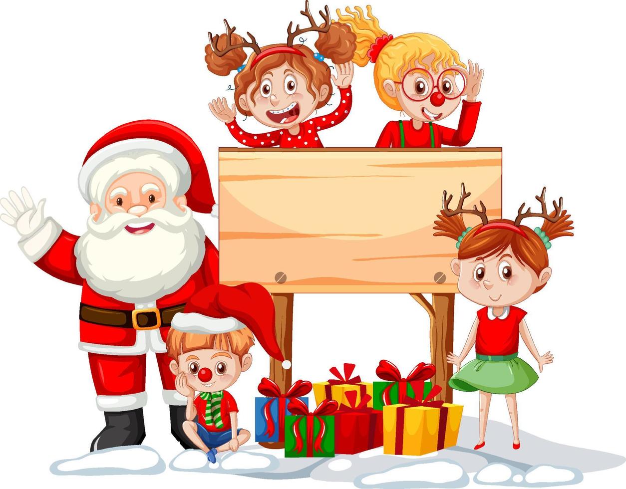 banner vacío en tema navideño con santa claus y niños vector