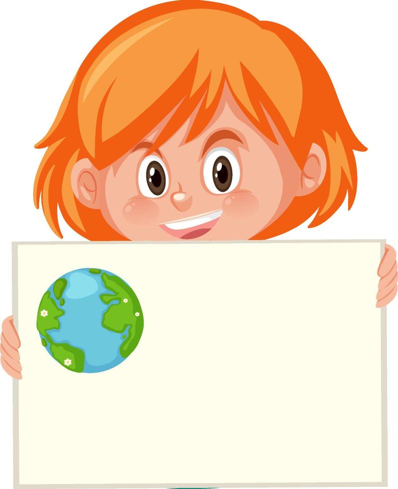 Cute girl holding empty board with earth symbol vector