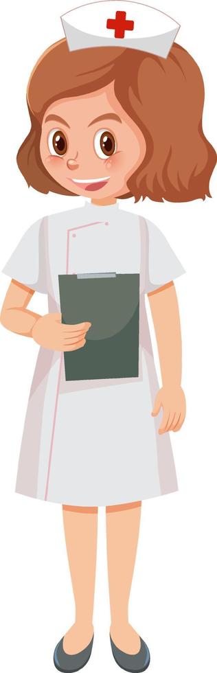 lindo personaje de dibujos animados de enfermera sobre fondo blanco vector