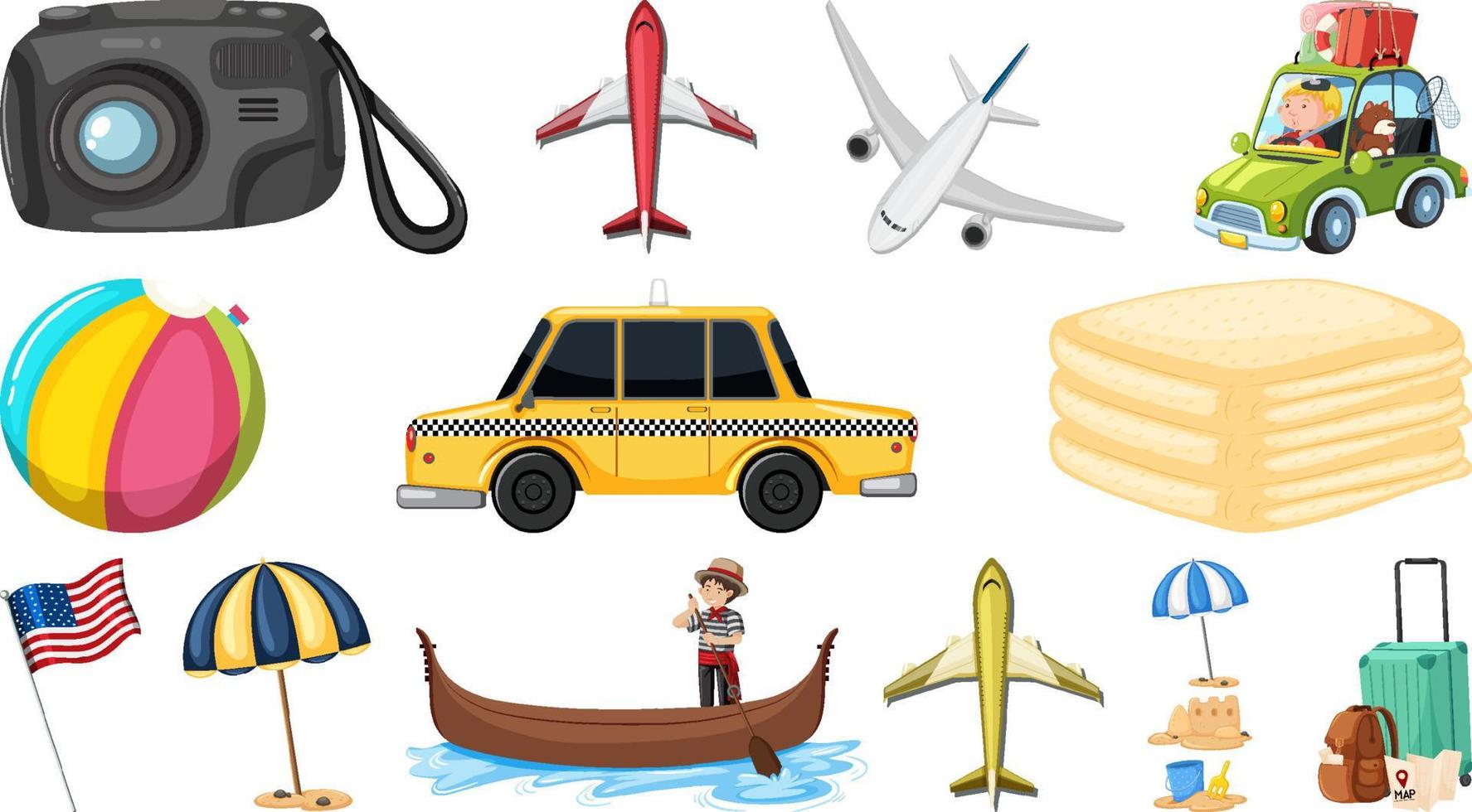 Set of summer vacation objects and elements vector