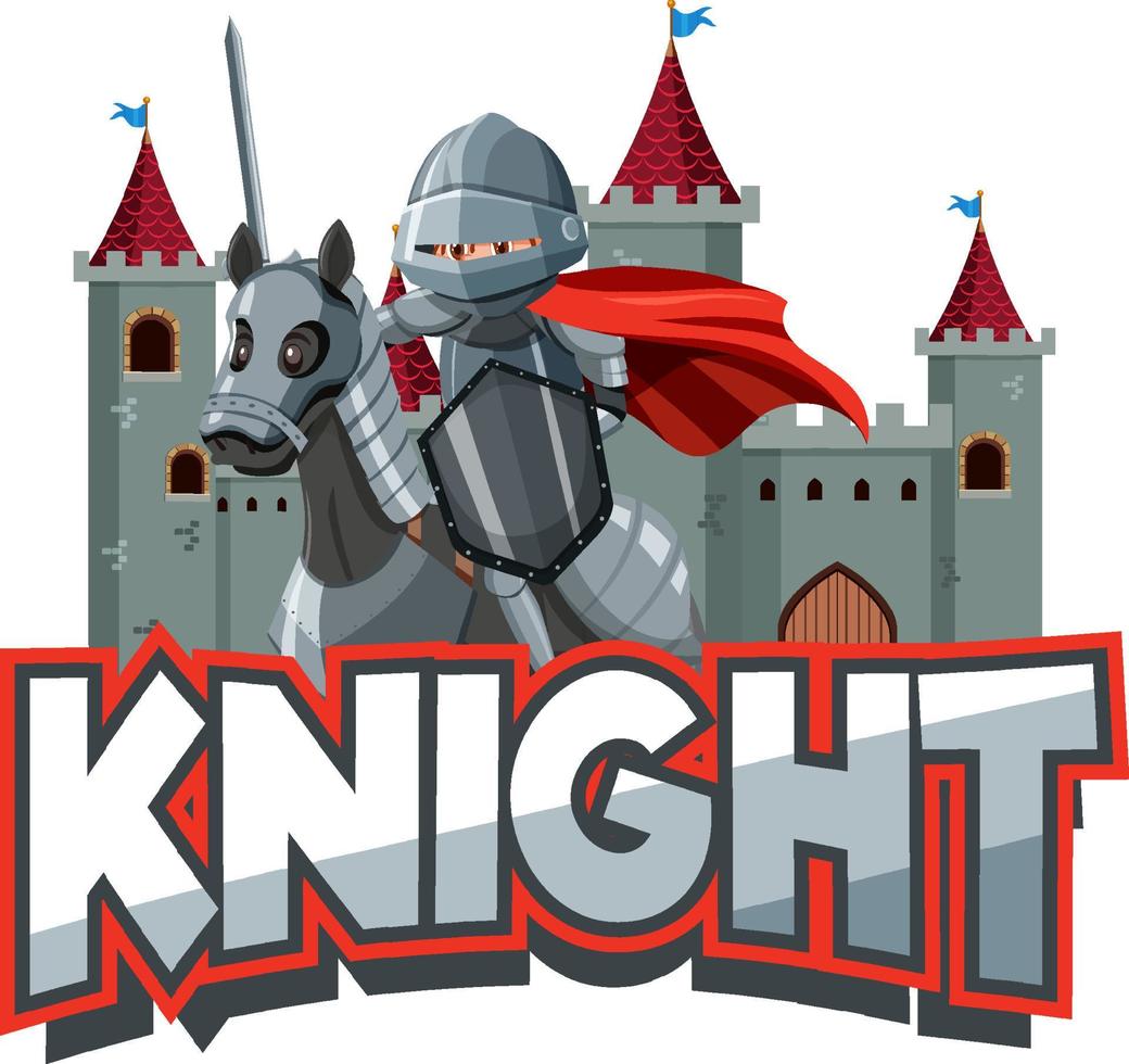 Knight font logo with a medieval knight in cartoon style vector