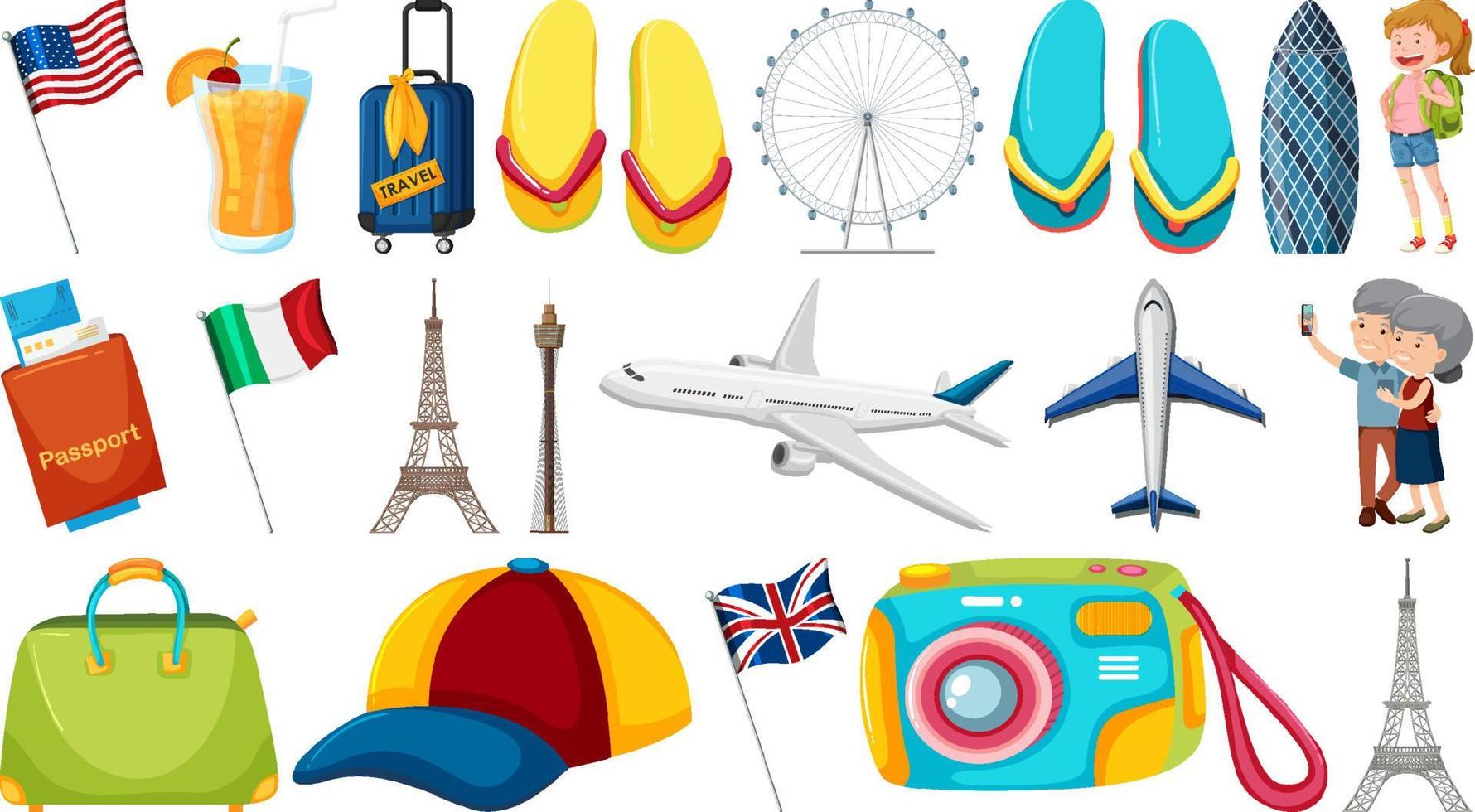 Set of summer vacation objects and elements vector