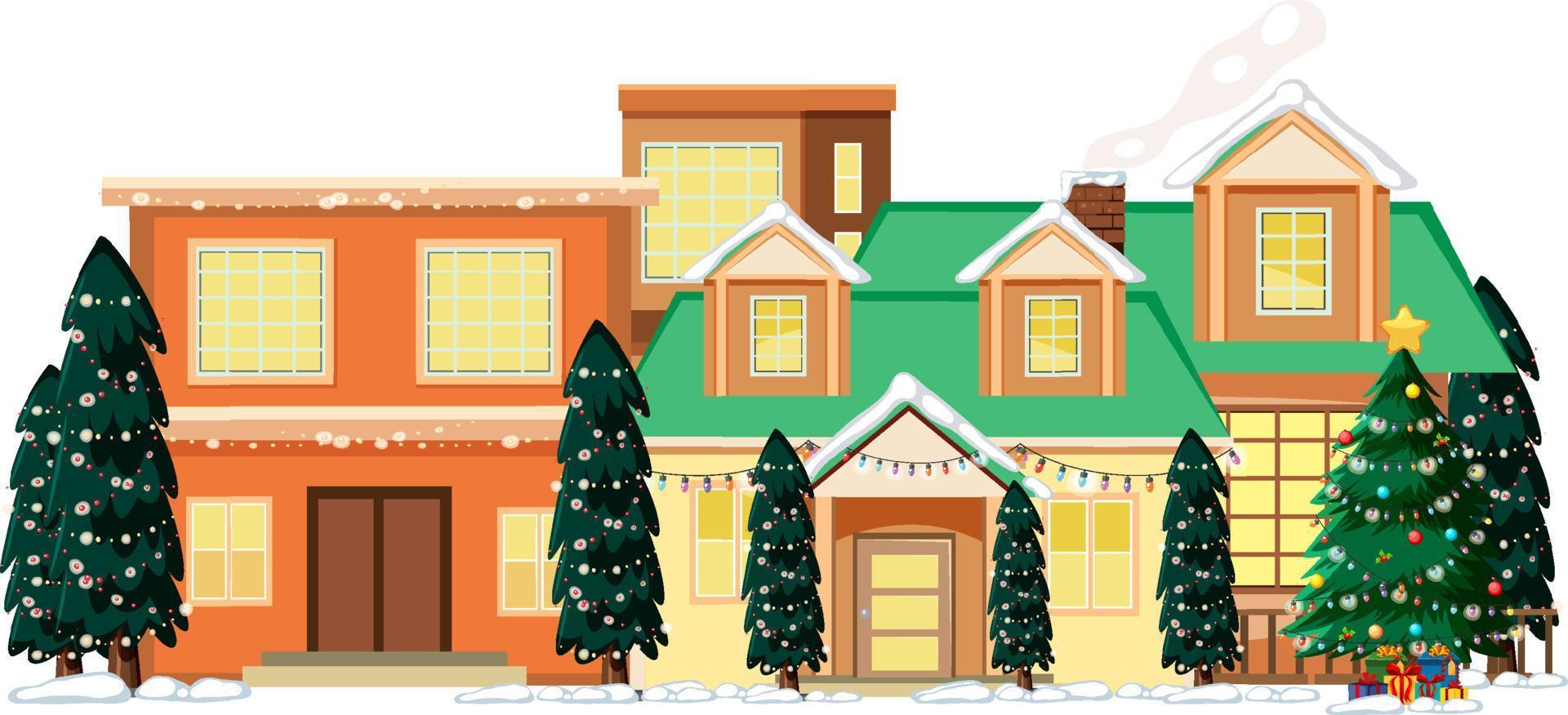 Christmas season with house and Christmas trees vector