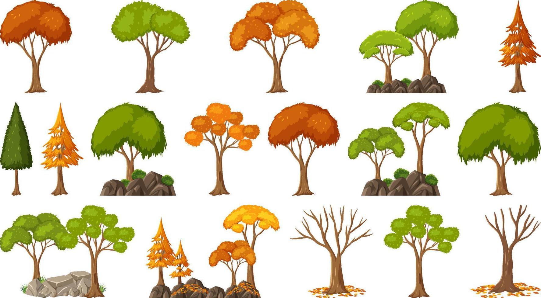 Set of four seasons trees on white background vector