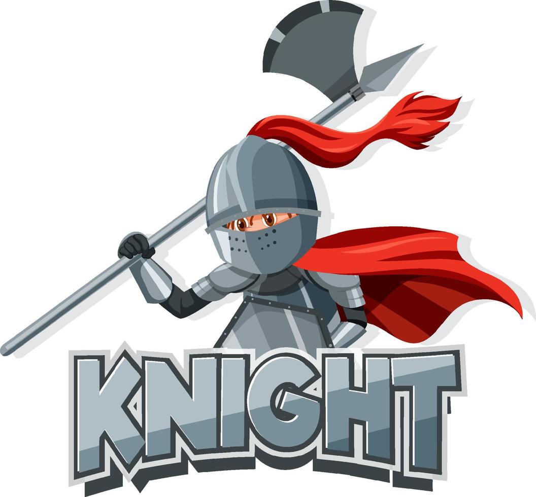 Knight font logo with a medieval knight in cartoon style vector