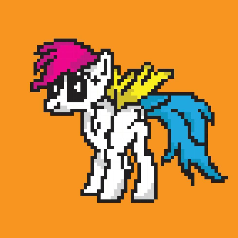 Fantasy game pixel art poster with unicorn vector