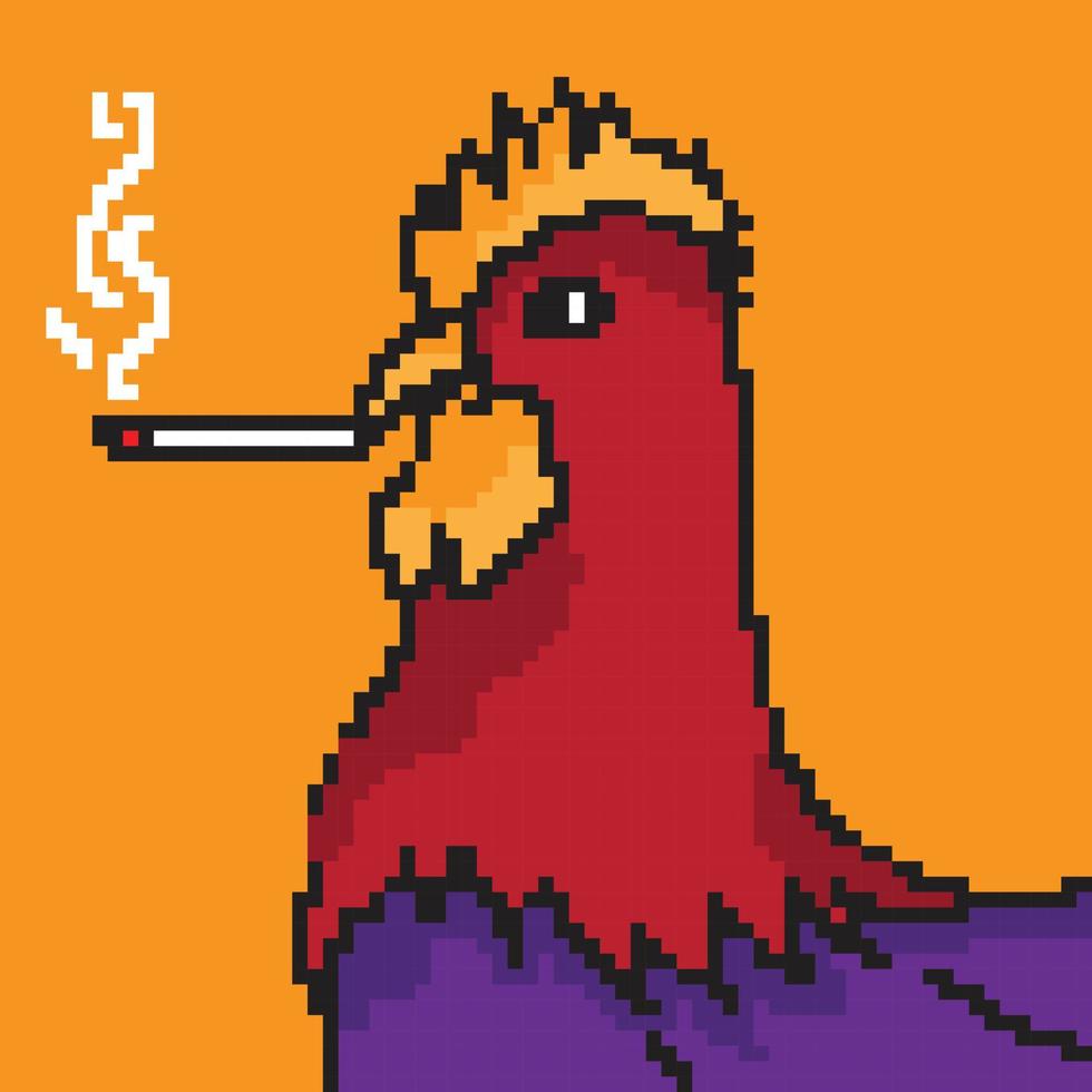 Arte de píxeles de 8 bits. pollo aislado sobre fondo blanco. icono de pájaro de granja. símbolo de gallo andante. emblema de gallo. personaje de aves de corral de juego retro. vector