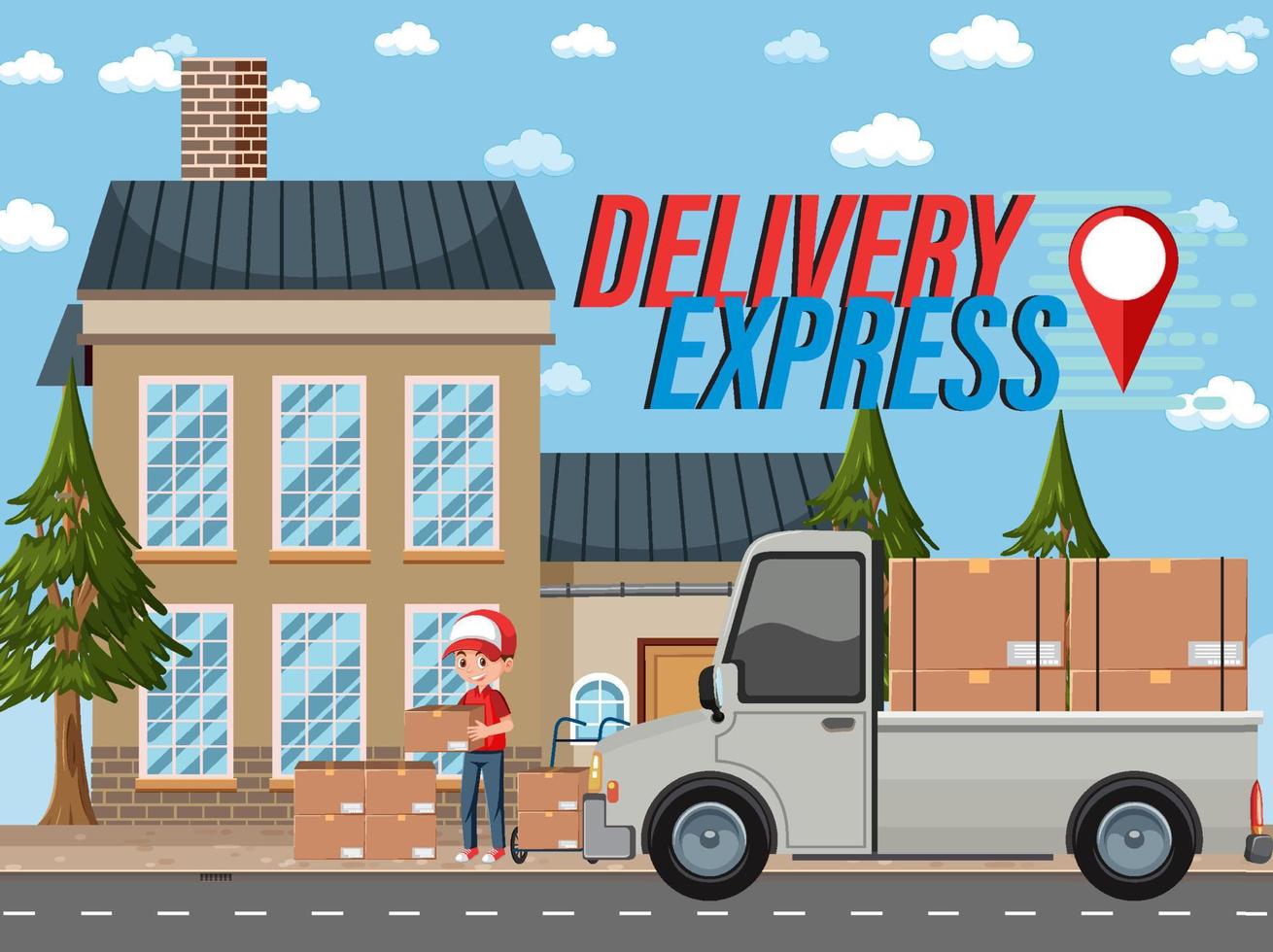 Courier delivering packages with deliver express banner vector