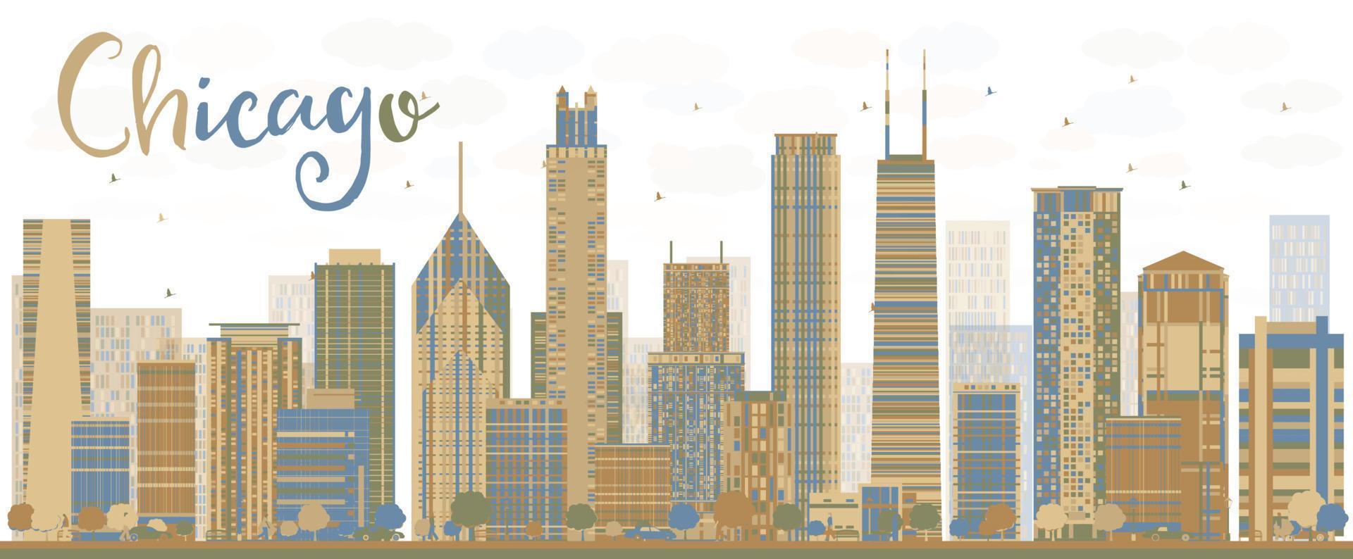 horizonte abstracto de chicago con rascacielos de color. vector