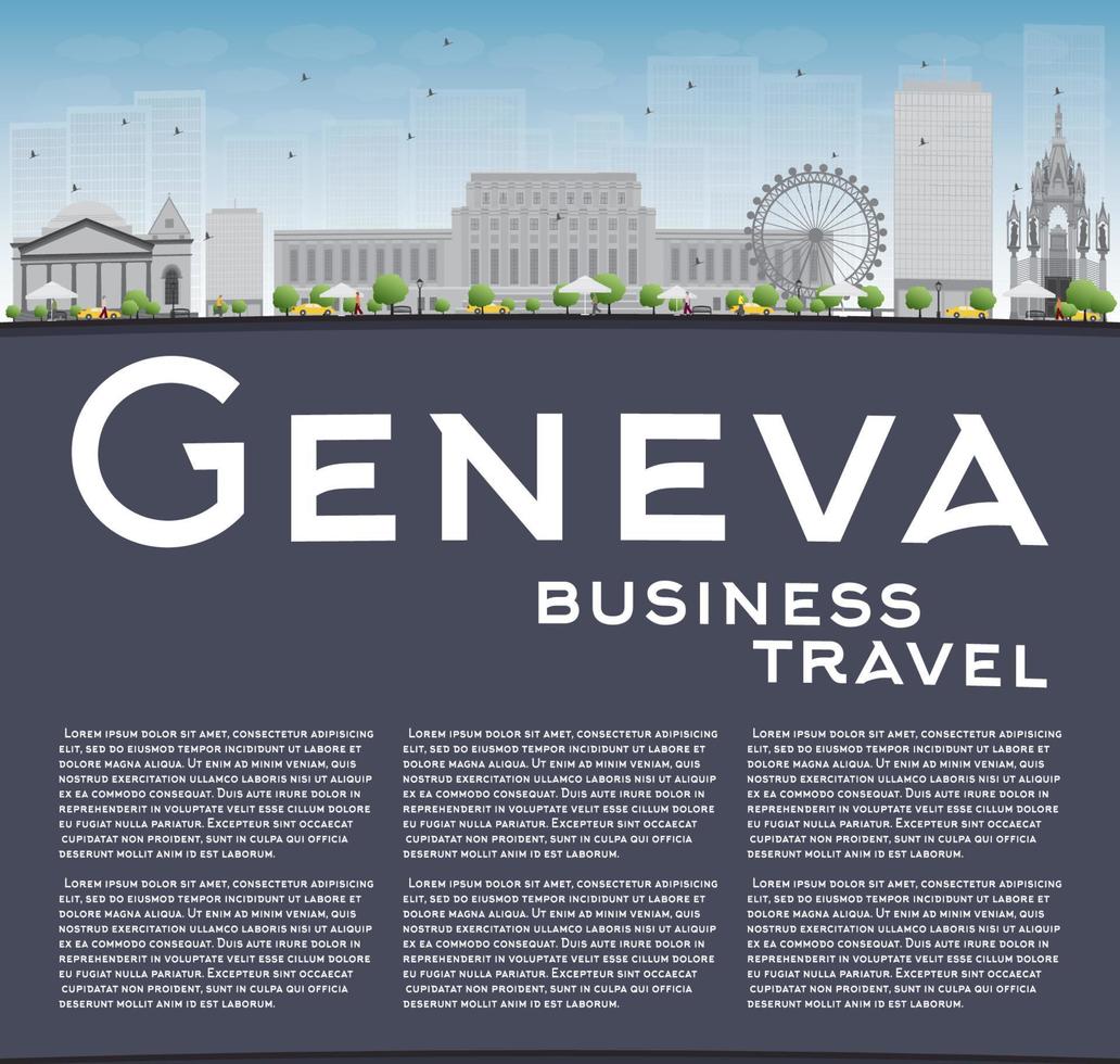 Geneva skyline with grey landmarks, blue sky and copy space. vector