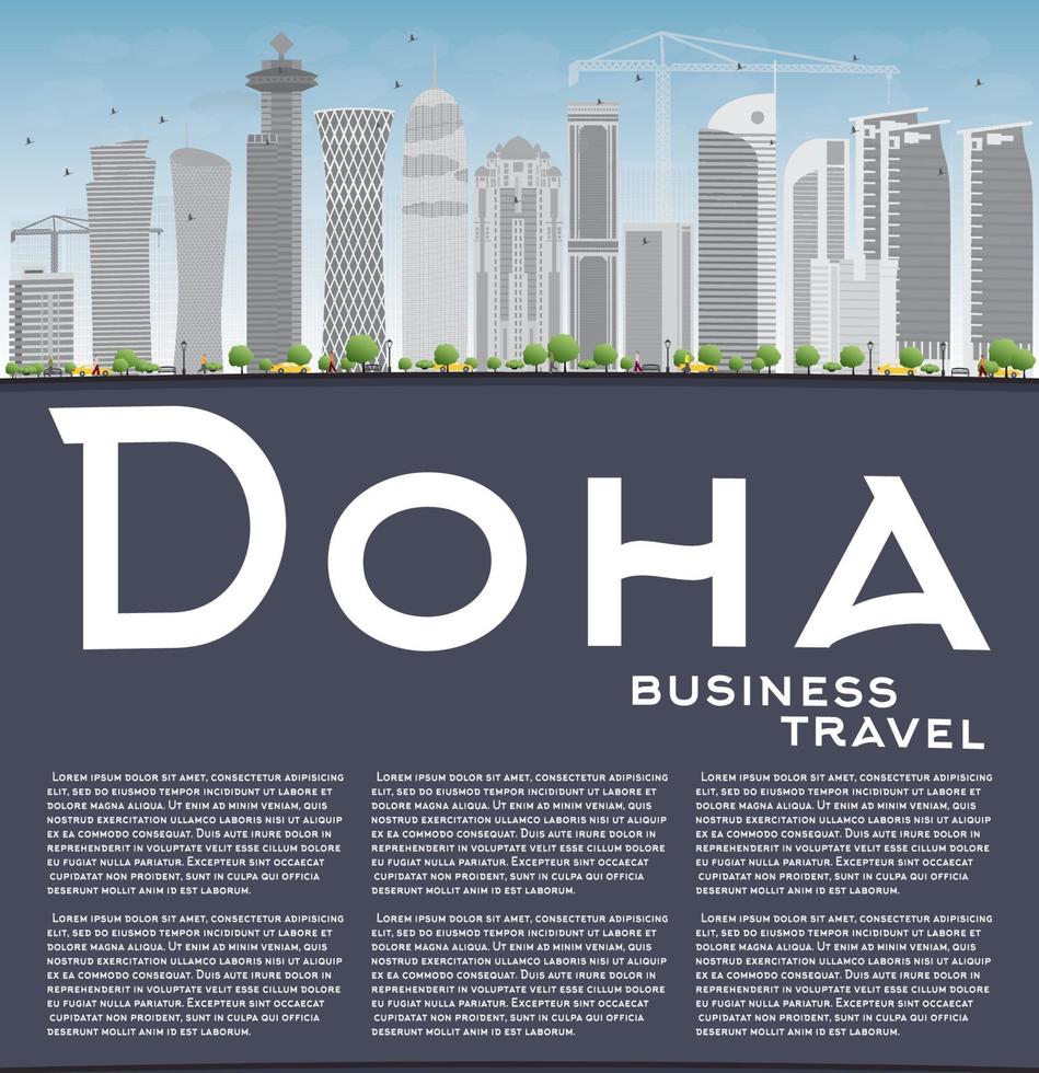 Doha skyline with grey skyscrapers and blue sky. vector