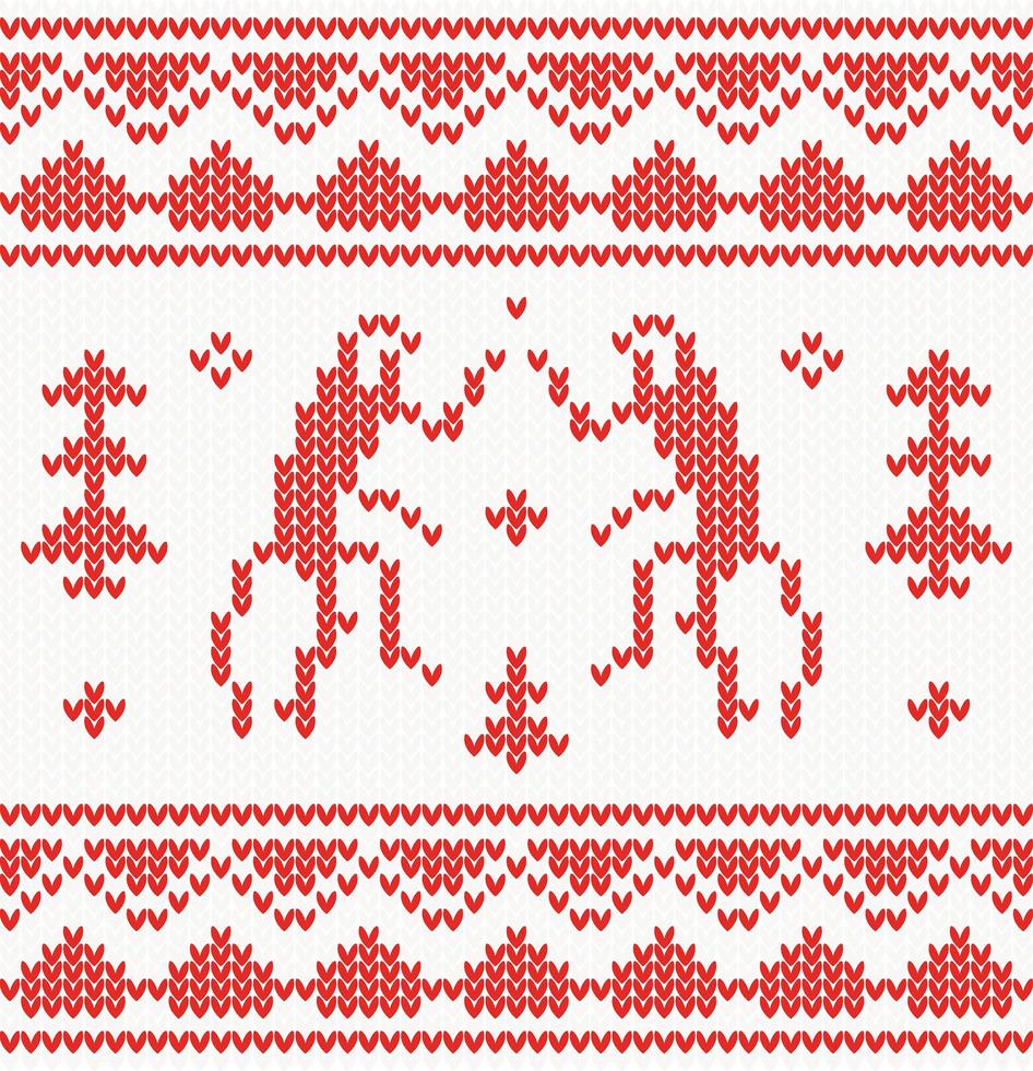Christmas Knitted background with monkey, trees and ornament. vector