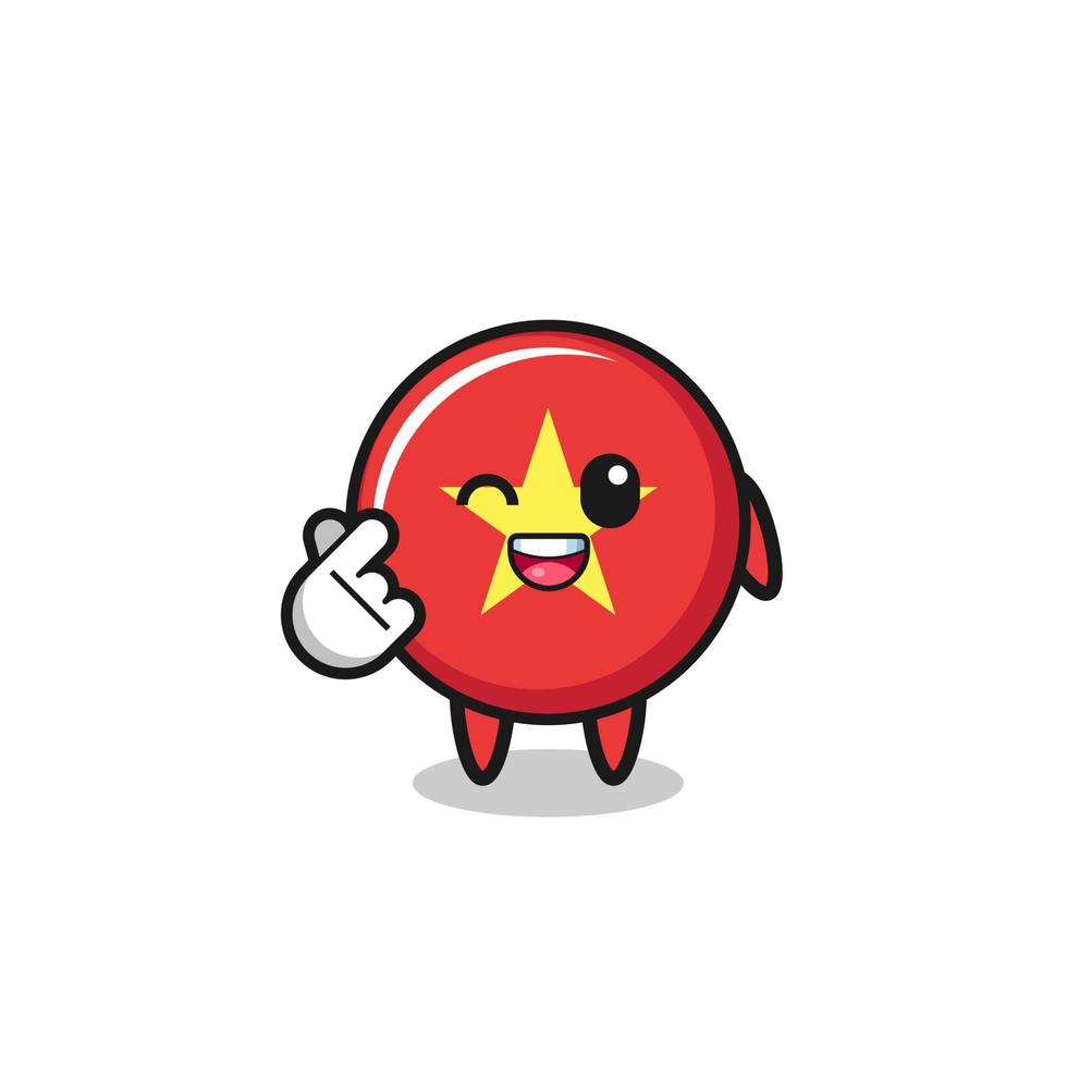 vietnam flag character doing Korean finger heart vector