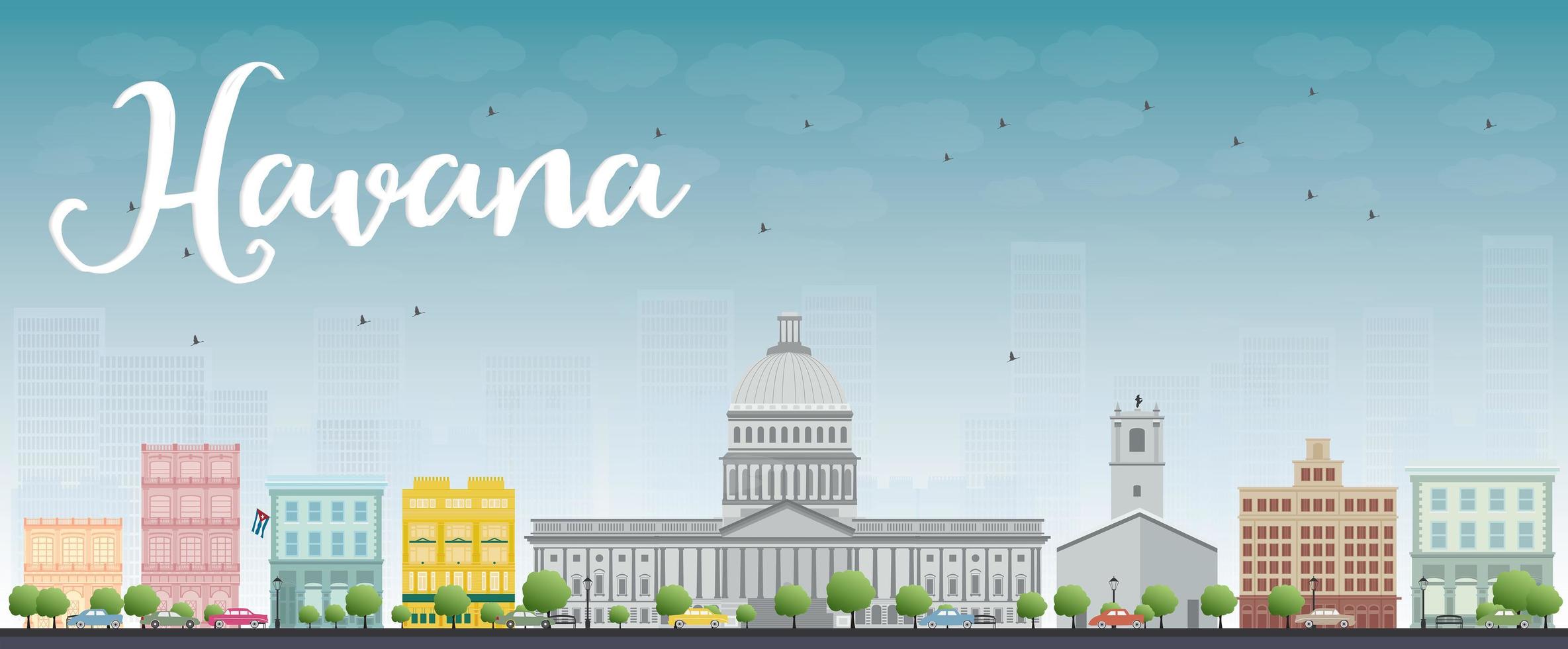 Havana Skyline with Color Building and Blue Sky. vector