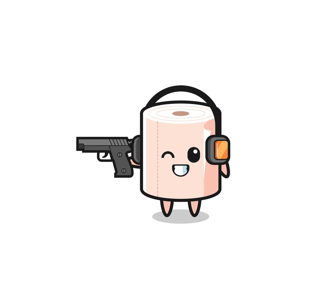 illustration of tissue roll cartoon doing shooting range vector