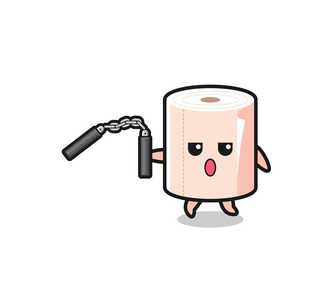 cartoon of tissue roll using nunchaku vector