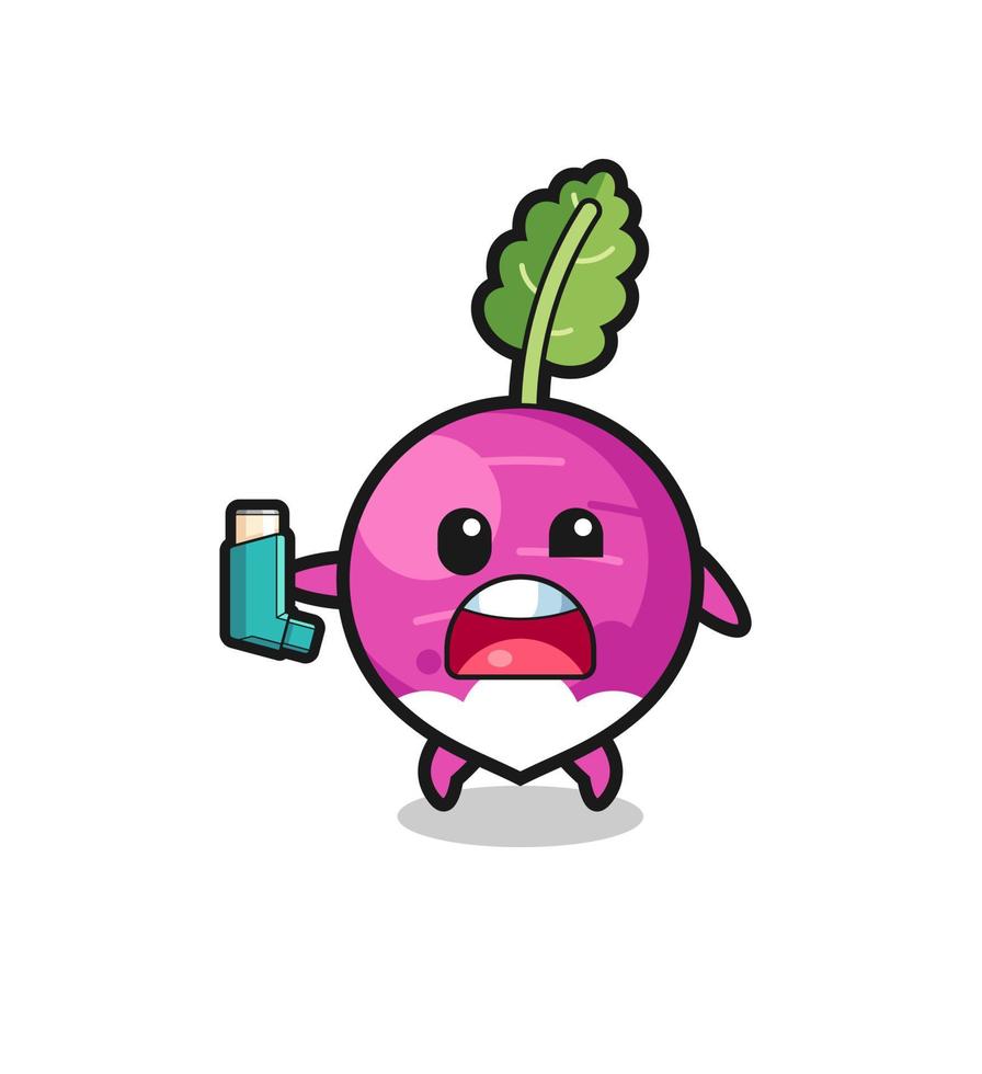 turnip mascot having asthma while holding the inhaler vector