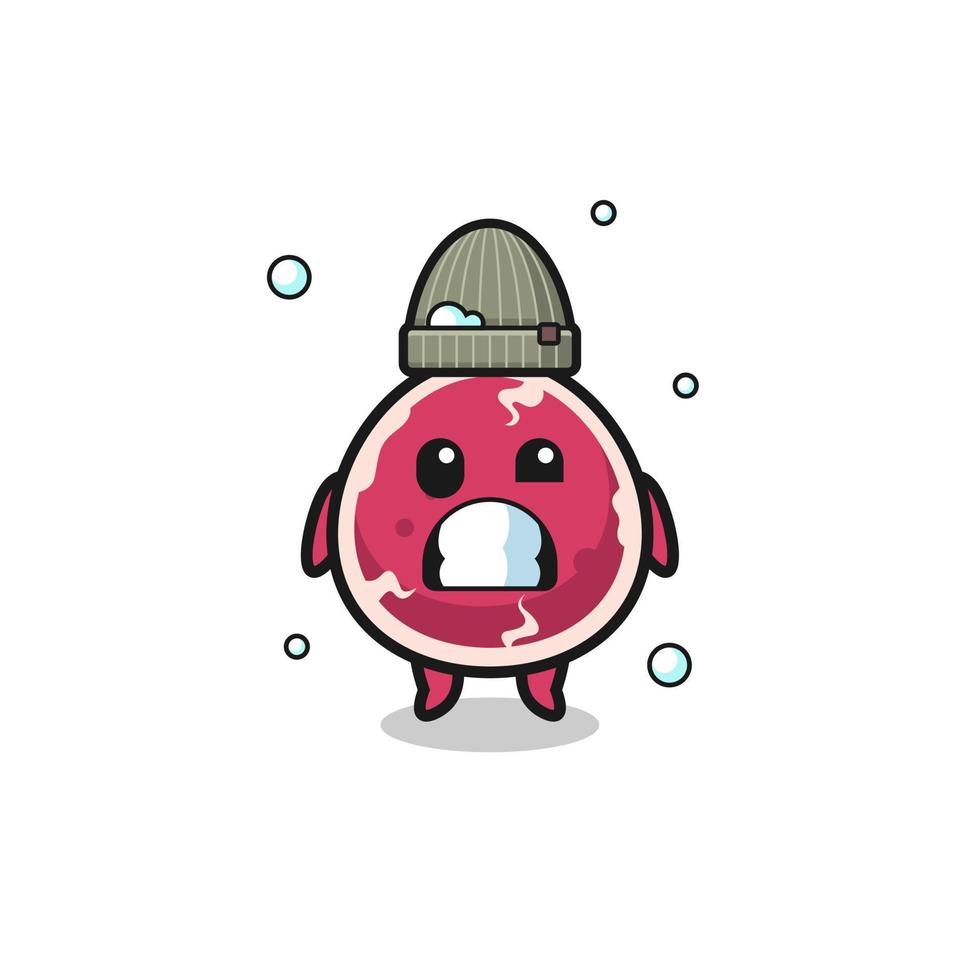 cute cartoon beef with shivering expression vector