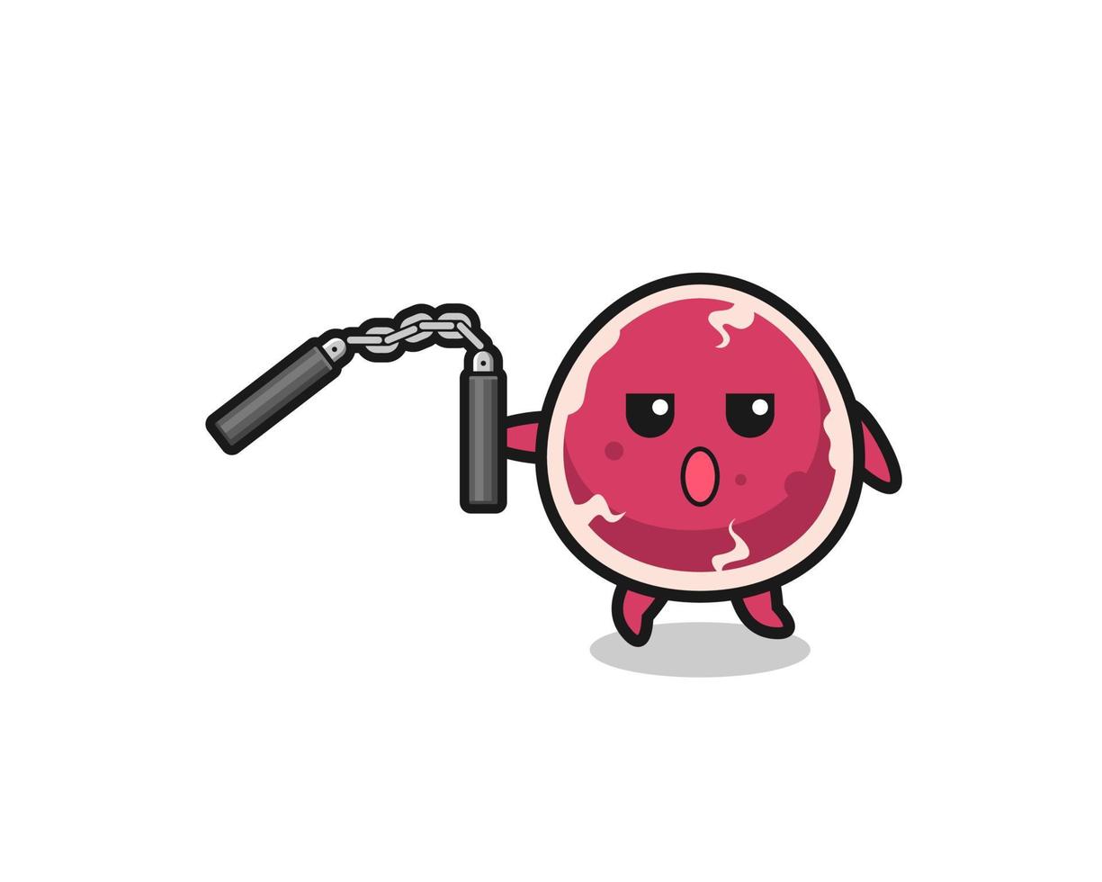 cartoon of beef using nunchaku vector