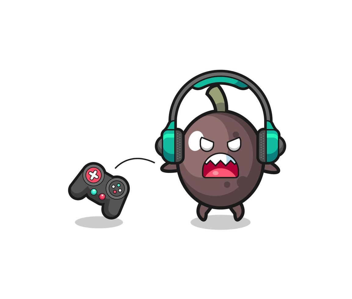 black olive gamer mascot is angry vector