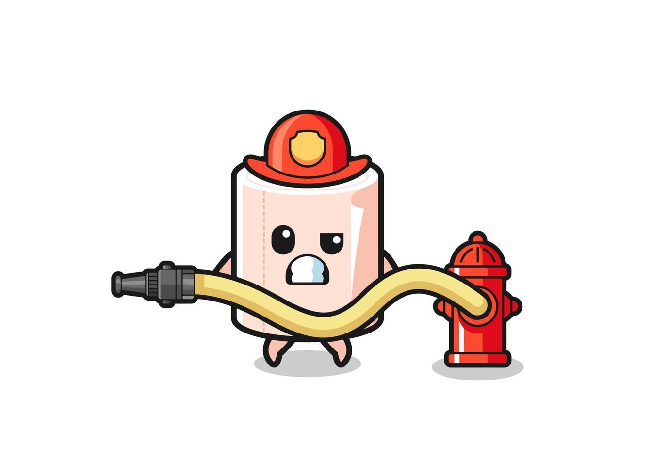 tissue roll cartoon as firefighter mascot with water hose vector