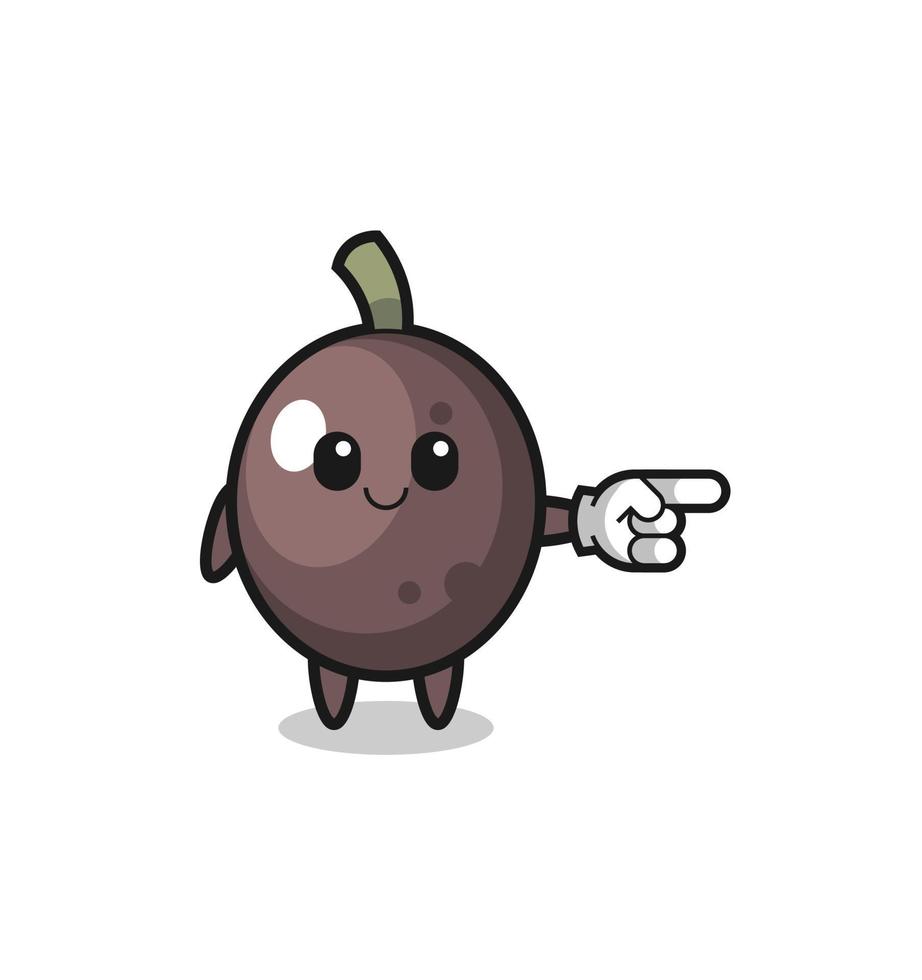 black olive mascot with pointing right gesture vector