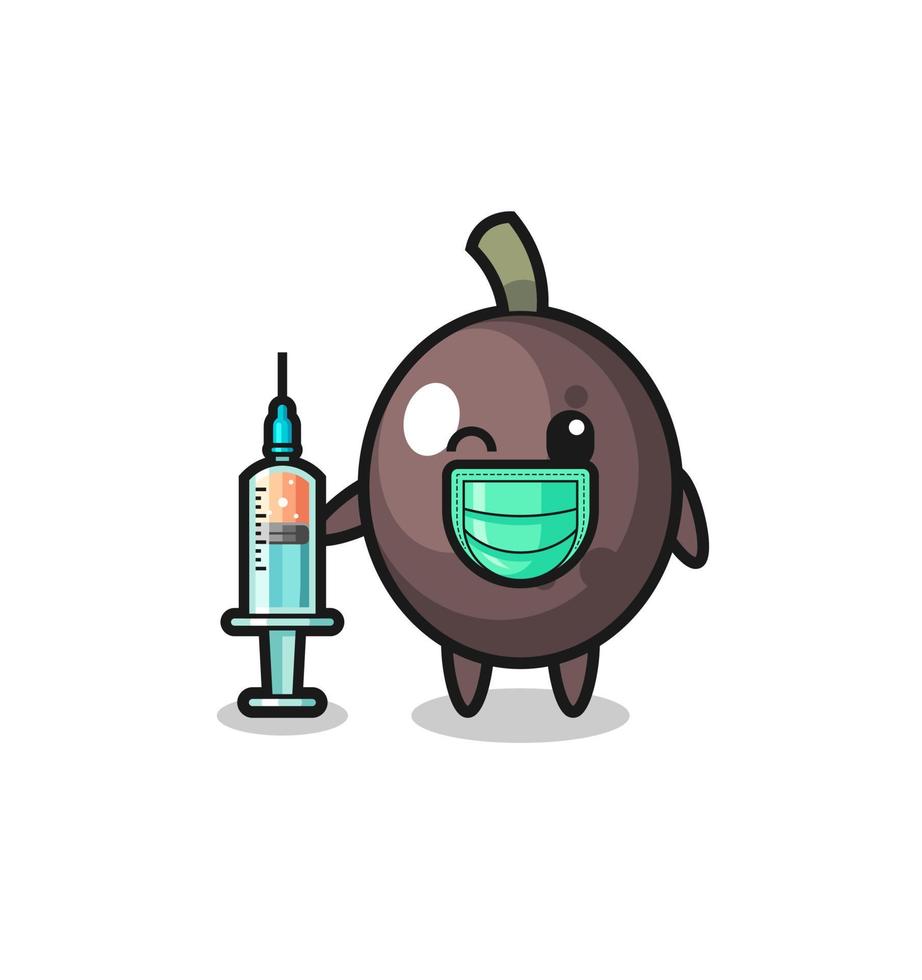 black olive mascot as vaccinator vector