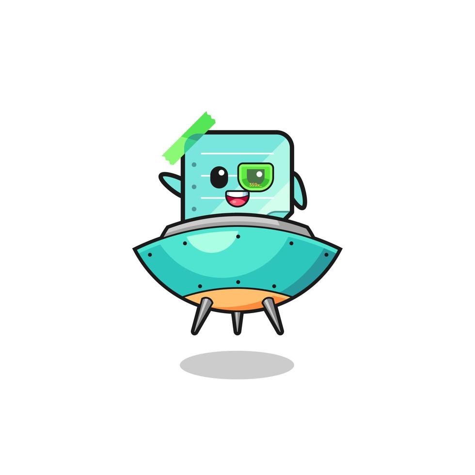 blue sticky notes cartoon riding a future spaceship vector