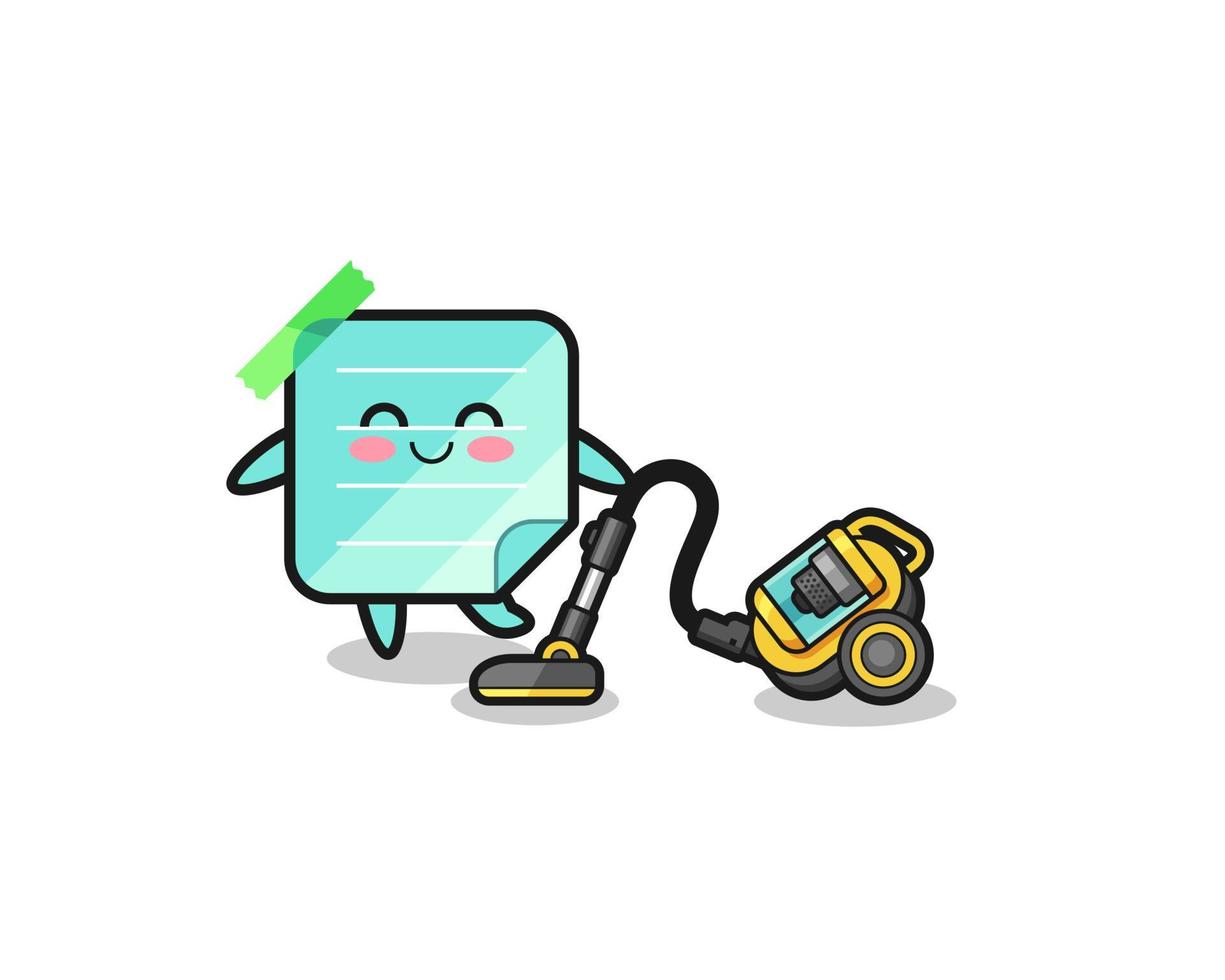 cute blue sticky notes holding vacuum cleaner illustration vector