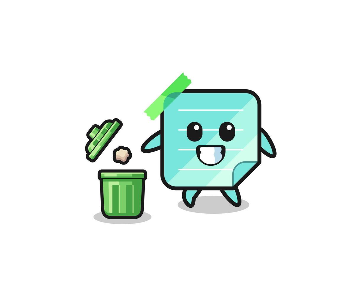 illustration of the blue sticky notes throwing garbage in the trash can vector