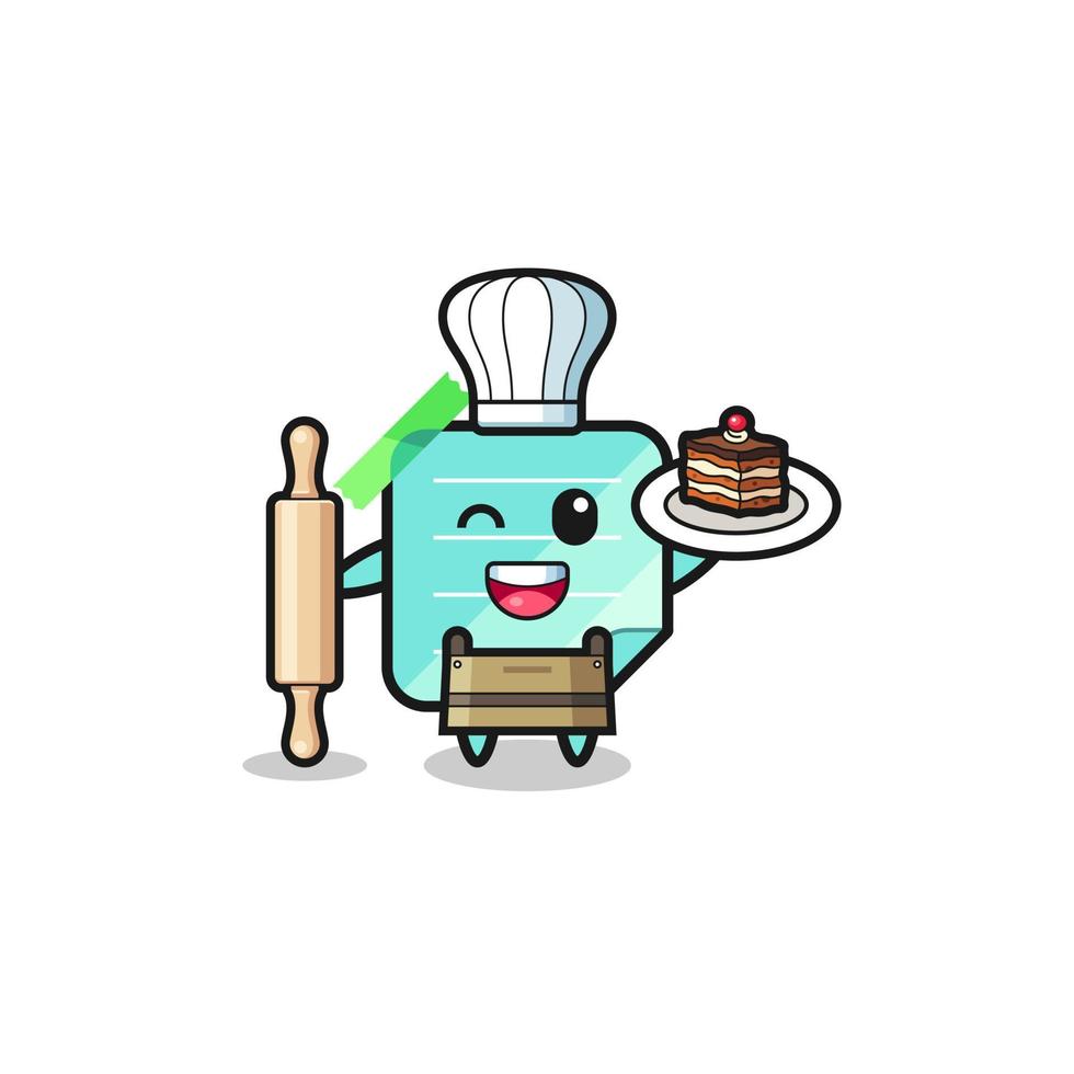 blue sticky notes as pastry chef mascot hold rolling pin vector