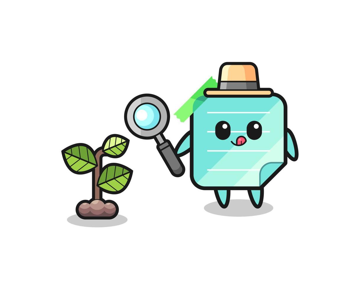 cute blue sticky notes herbalist researching a plants vector