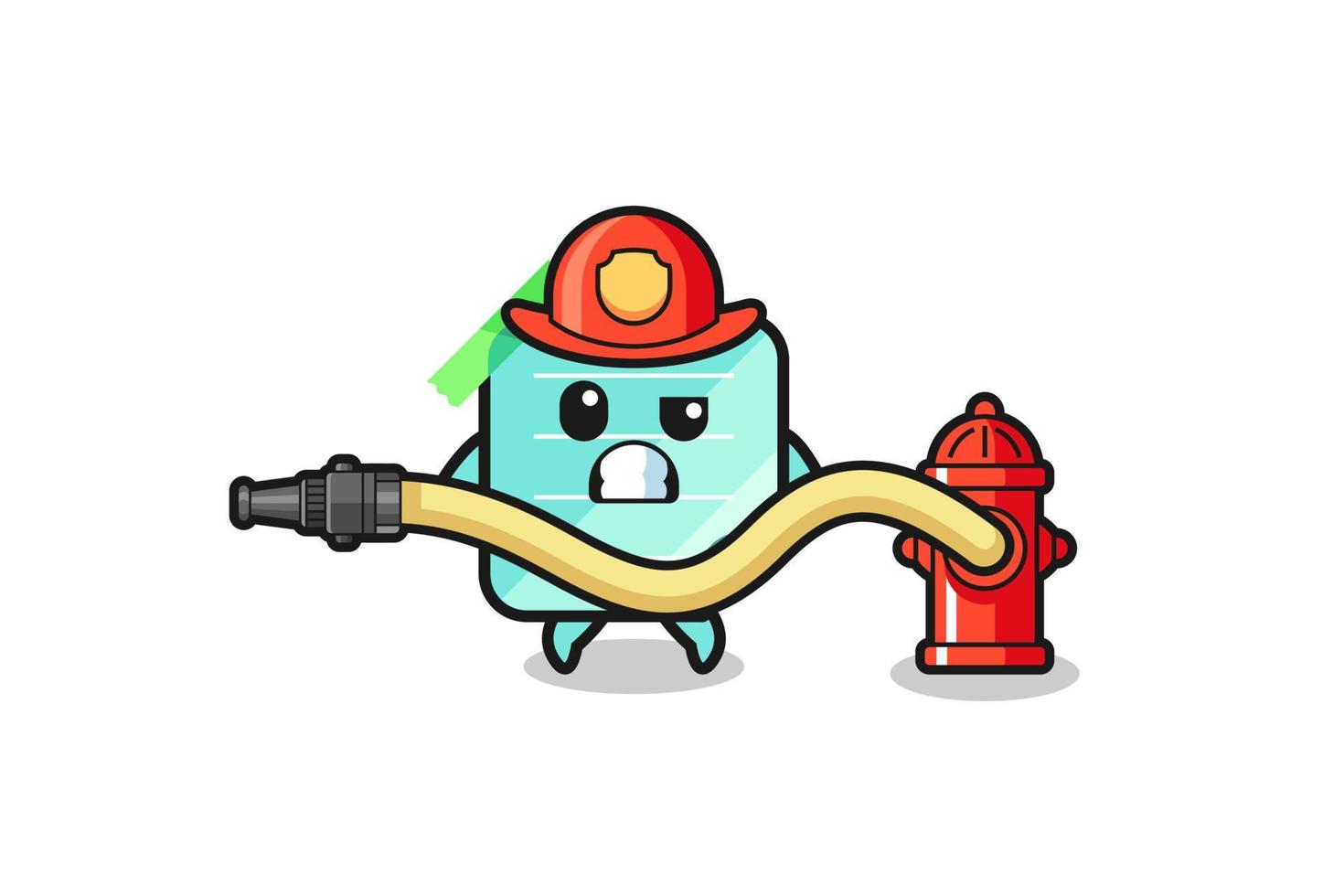 blue sticky notes cartoon as firefighter mascot with water hose vector