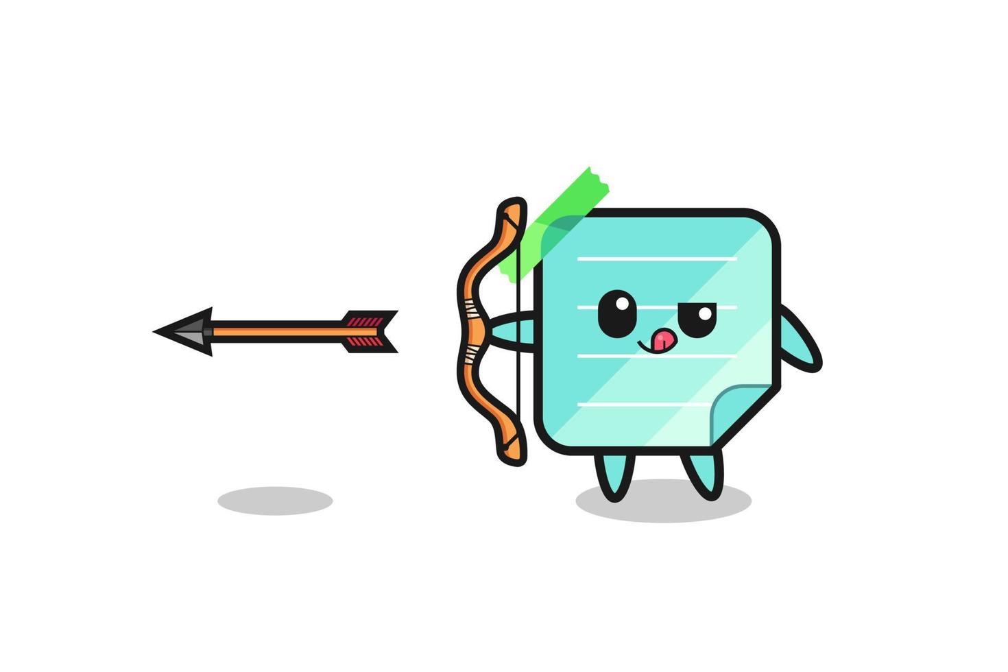 illustration of blue sticky notes character doing archery vector