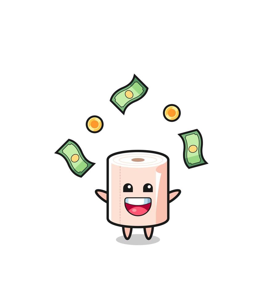 illustration of the tissue roll catching money falling from the sky vector