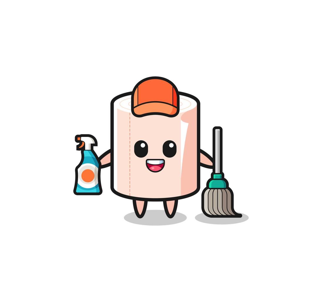 lindo personaje de rollo de tejido como mascota de los servicios de limpieza vector