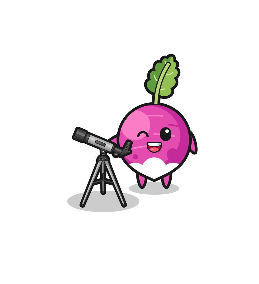 turnip astronomer mascot with a modern telescope vector